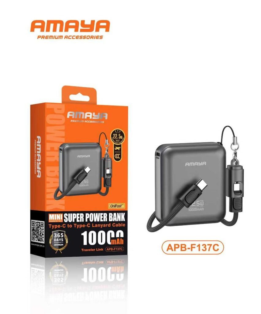 Amaya APB-F137C Mini Super Power Bank 10000mAh with Built-in CablesAmaya APB-F137C Mini Super Power Bank 10000mAh with Built-in Cables